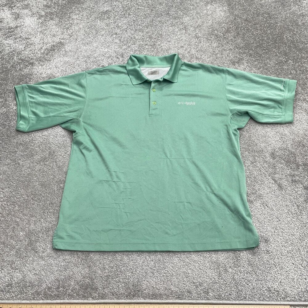 Columbia Omni Shade Perfect Cast Polo Shirt Mens Large Green Short Sleeve Fish